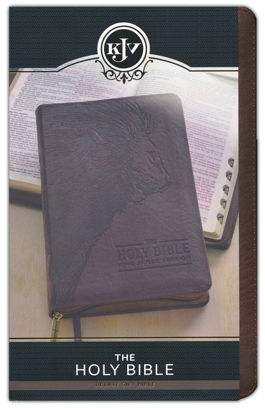 KJV Deluxe Gift Bible--soft leather-look, brown (indexed) with zipper