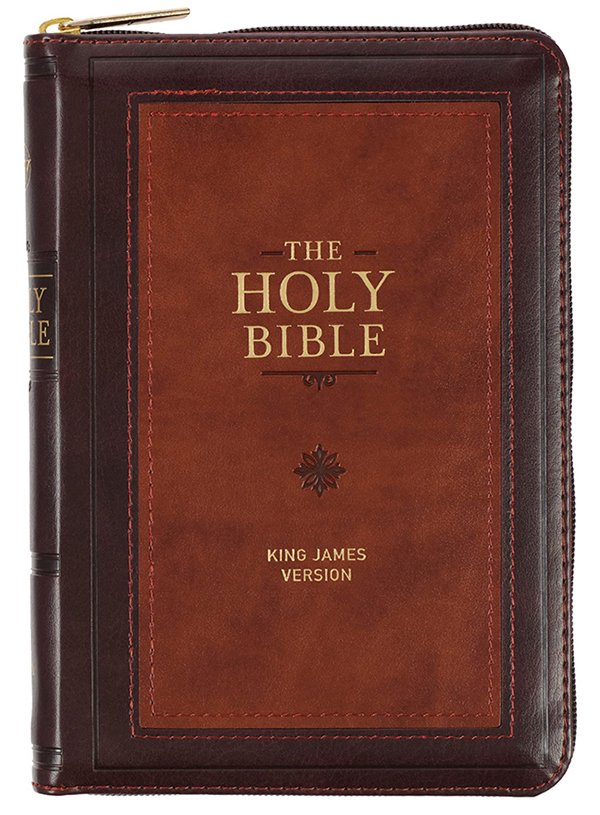 KJV Compact Bible--soft leather-look, burgundy/brown with zipper - Image 2