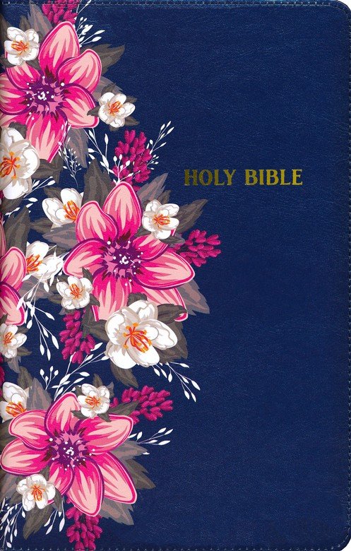 KJV Deluxe Gift Bible--soft leather-look, printed blue floral with zipper - Image 2